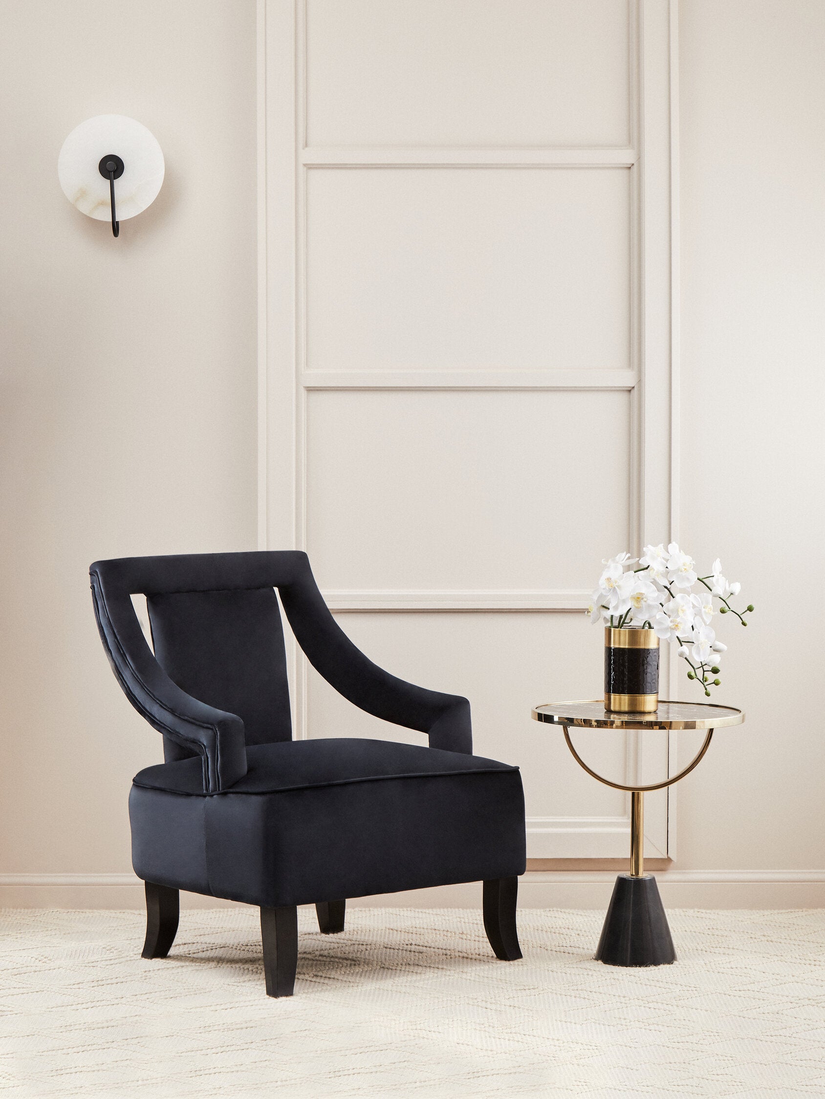 Oria Black Glass and Marble Base Side Table