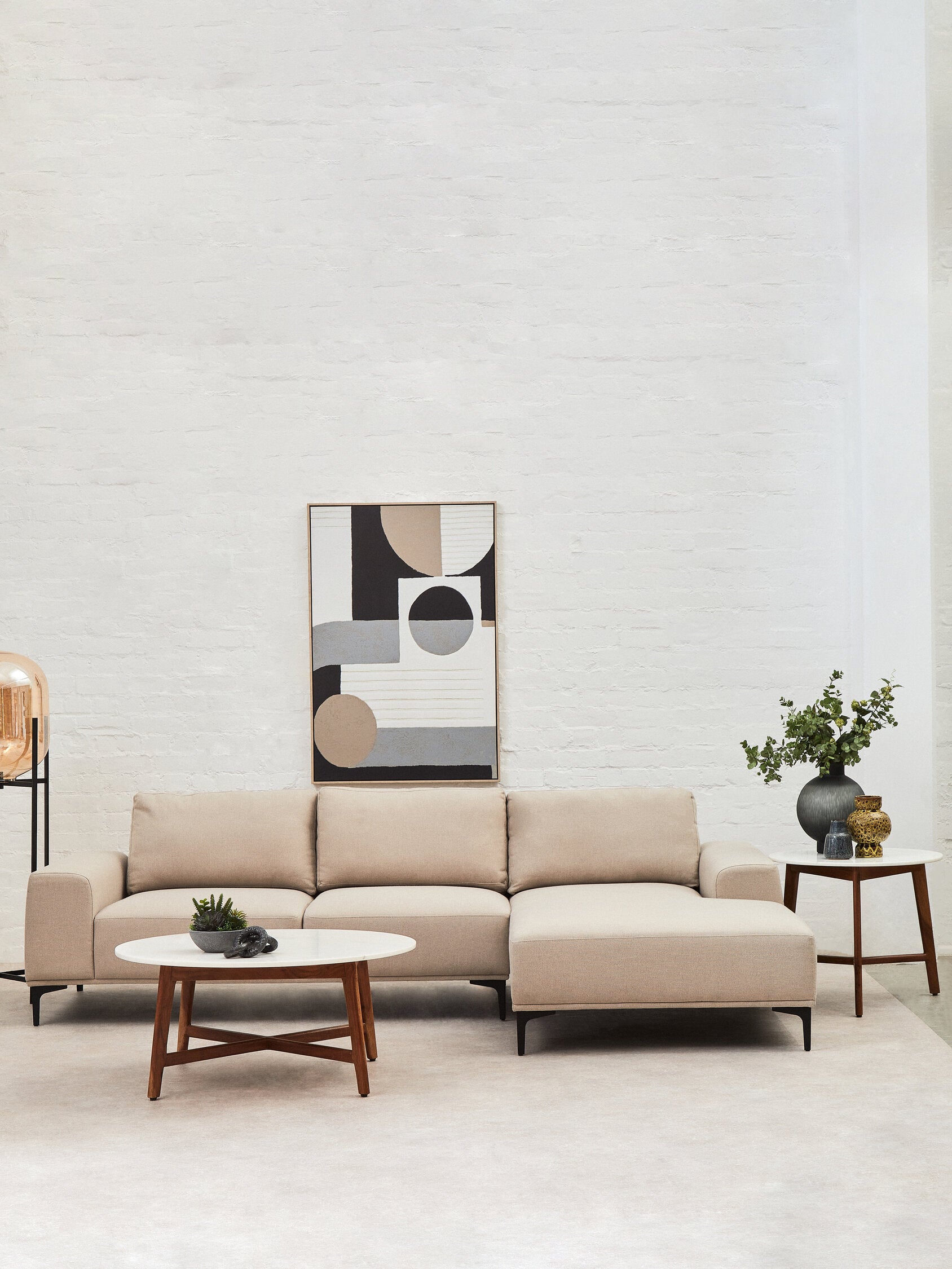 Toulon 3 Seat Natural Fabric Right Chaise Sofa