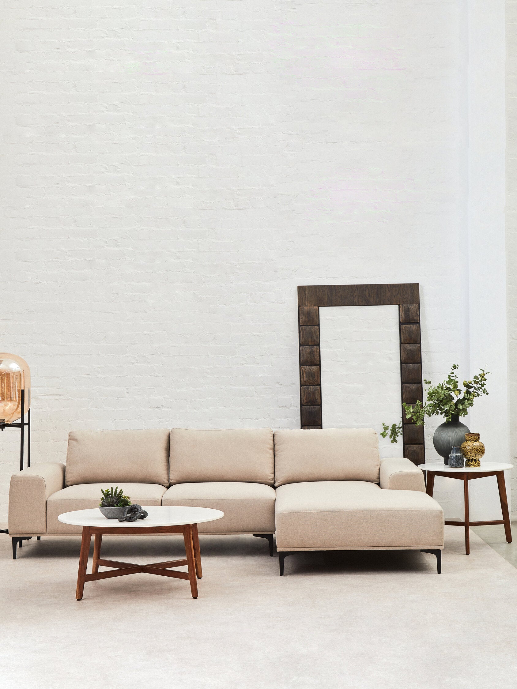 Toulon 3 Seat Natural Fabric Right Chaise Sofa