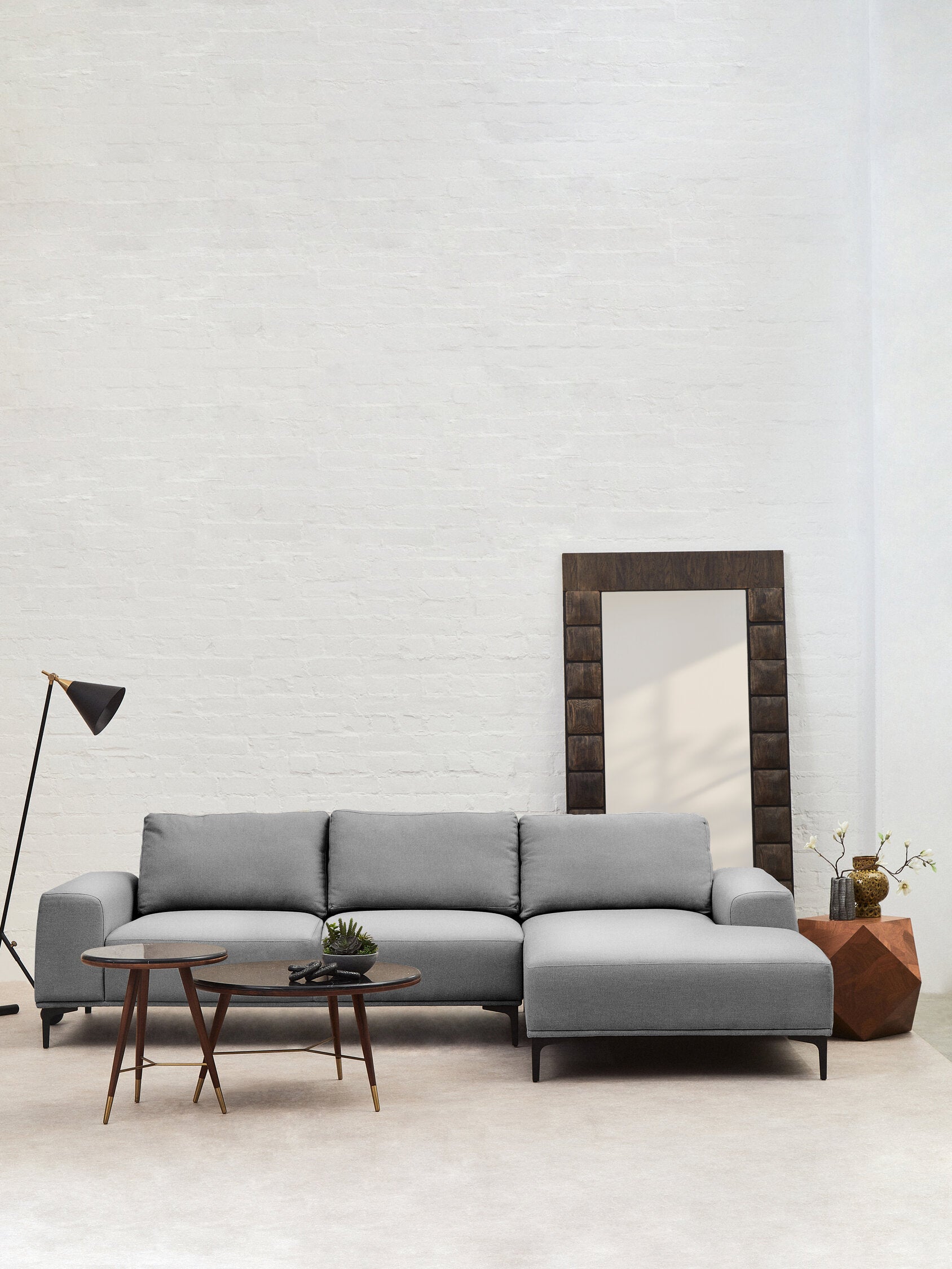 Toulon 3 Seat Grey Fabric Right Chaise Sofa