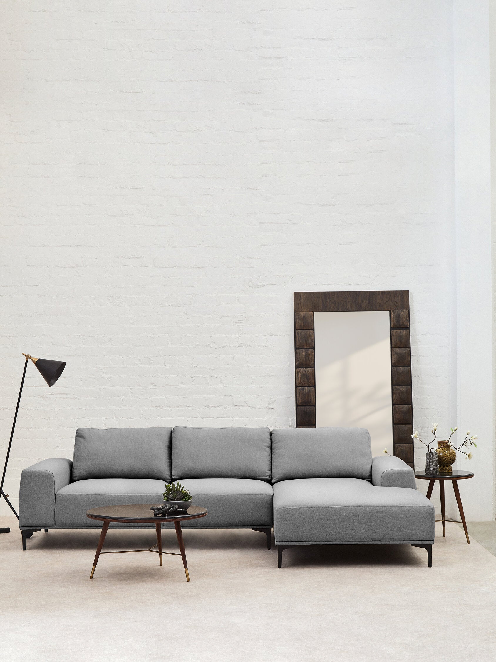 Toulon 3 Seat Grey Fabric Right Chaise Sofa