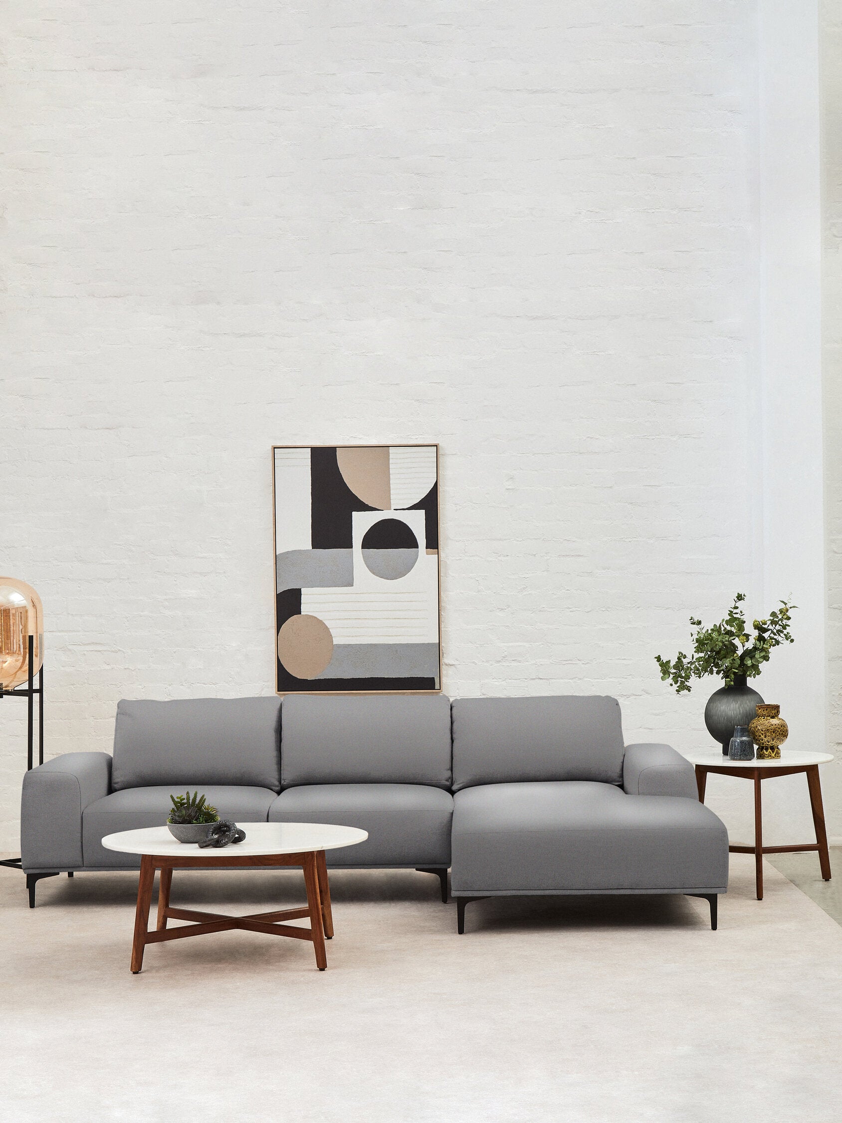 Toulon 3 Seat Grey Fabric Right Chaise Sofa