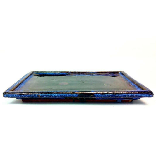 28cm Glazed Bonsai Pot Drip Tray | Rectangle | Blue | Luxury Home Accessories | Heulog Glow