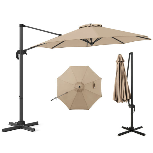294 x 248 cm Round Outdoor Patio Umbrella Cantilever Umbrella with 360° Rotation for Backyard-Beige