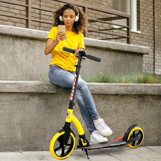 HOMCOM Teens Adult Kick Scooter Foldable Adjust Aluminium For 14 Yellow