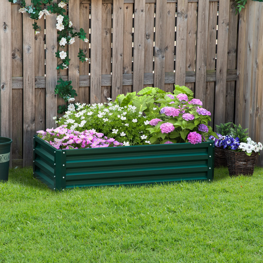 Raised Garden Bed Steel Planter Growing Box for Vegetables Flowers Green