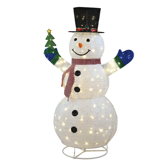 1.7M Lighted Snowman Holding Small Tree Christmas Yard Decorations, Pre-lit Pull Up Snowman with 200 Warm White LEDs, for Xmas Outdoor Holiday Indoor Decor Lighted Holiday Displays, White