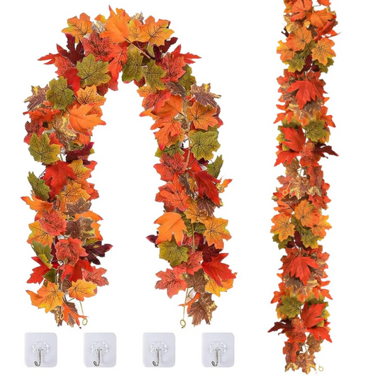 Halloween Christmas 6FT Autumn Fall Maple Leaves Wreath Garland Hanging Plant