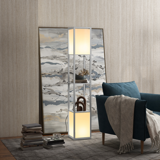 HOMCOM Shelf Floor Lamp with Dual Light, for Living Room, Bedroom
