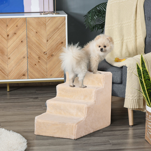 Portable Dog Stairs with Washable Plush Cover, for High Bed Sofa - Beige
