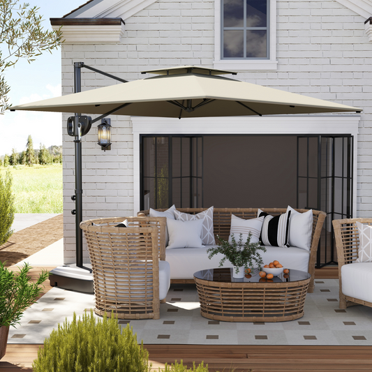 Outsunny Garden Cantilever Parasol w/ Weighted Base Tilt Crank