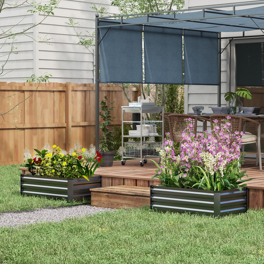 Outsunny Set of 2 Galvanised Raised Garden Bed for Flowers, Herbs and Vegetables