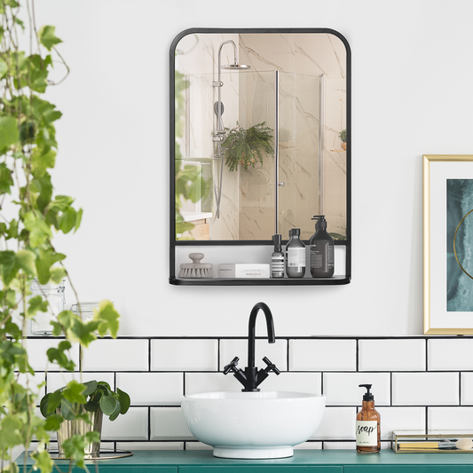 Square Wall Mirror with Shelf, 70x50 cm Modern Mirrors for Living Room, Bedroom