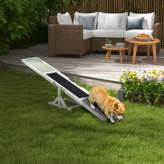 PawHut Wooden Pet Seesaw for Big Dogs with Anti-Slip Surface, White
