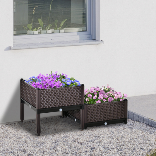 2-Piece Raised Garden Bed Planter Box for Flowers, Vegetables, Herbs
