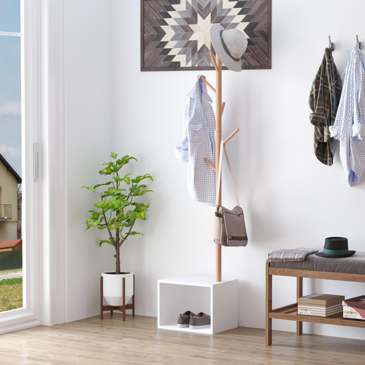 Coat Rack Storage Bench Hallway Tree Hat Hanger Entryway Bedroom Stand