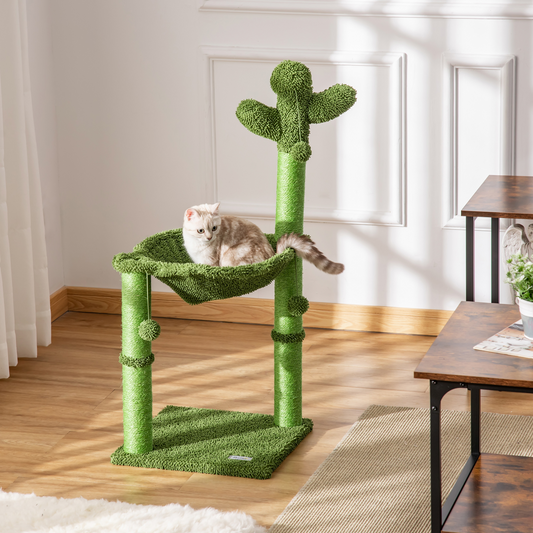 Cactus Cat Tree  for Indoor Cats w/ Scratching Post Hammock Bed Toy Ball - Green