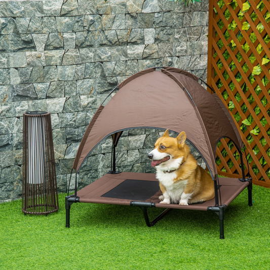 92 cm Elevated Pet Bed Dog Cot Tent with Canopy Instant Shelter Outdoor Coffee