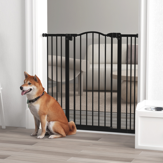 PawHut 74-100cm Adjustable Metal Pet Gate Safety Barrier w/Auto-Close Door Black