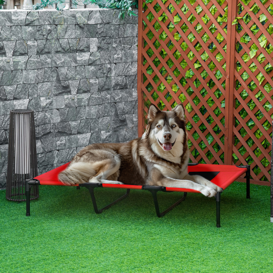 Cooling Elevated Dog Bed Portable Raised Pet Cot for Indoor & Outdoor, Red