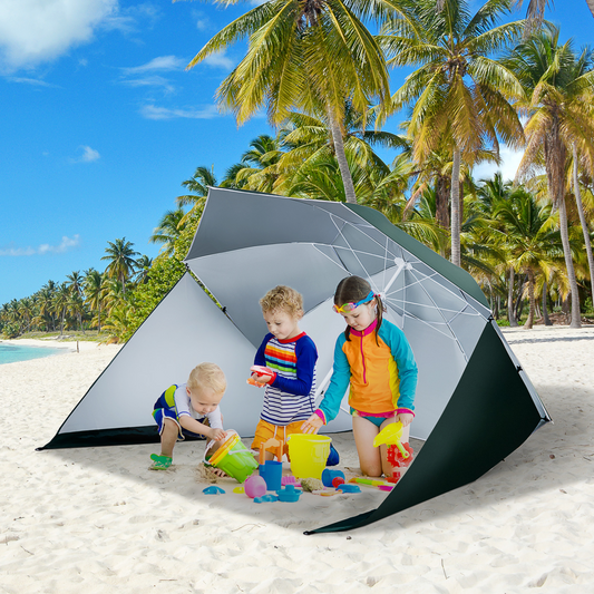 Beach Umbrella Sun Shelter 2 in 1 Umbrella UV Protection Steel Green Outsunny