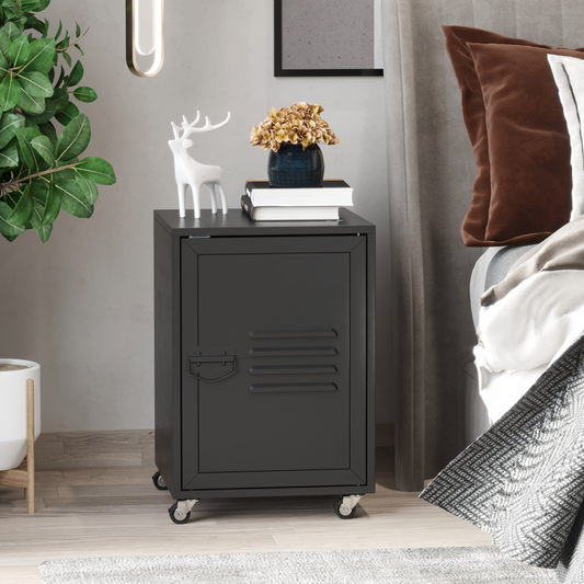 Bedside Table, Rolling End Side Table, Mobile Storage Cabinet Black