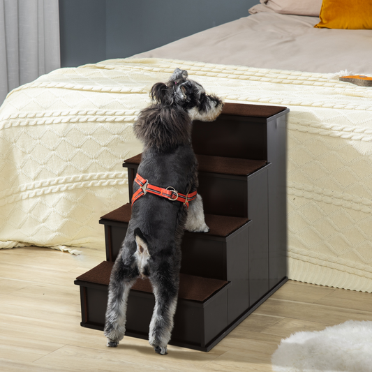 4-Step Wooden Pet Stair Steps with Soft Short Plush Cushions Dog Ladder for Bed