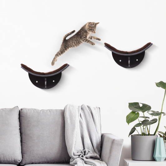 Wood Cat Shelf Shelter Kitten Bed Curved Climber Wall-Mounted Berber Fleece