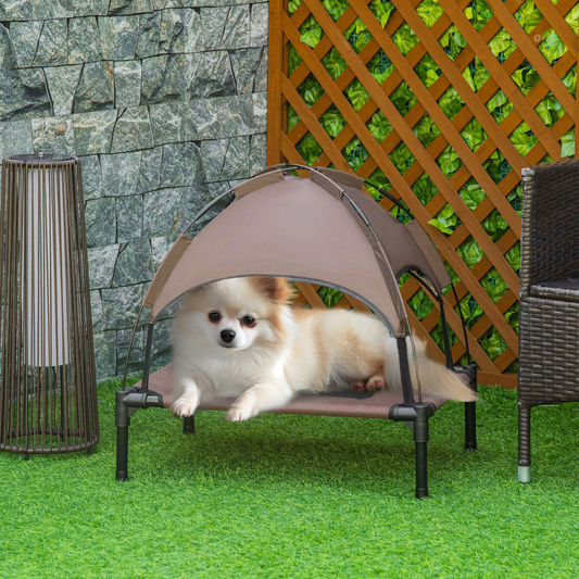 61 cm Elevated Pet Bed Dog Cot Tent with Canopy Instant Shelter Outdoor Brown