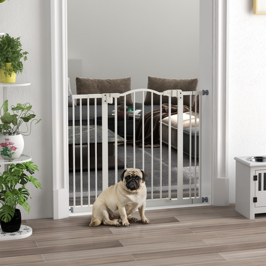 PawHut 74-100cm Adjustable Metal Pet Gate Safety Barrier w/ Auto-Close White