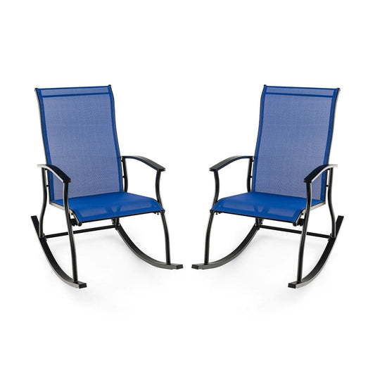 2 Pieces Outdoor Rocking Chairs with Breathable Backrest-Navy