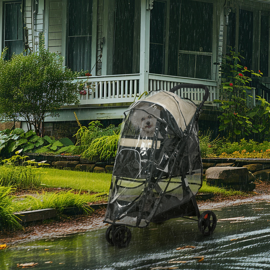 PawHut Dog Stroller for XS Dogs, S Dogs, Cats with Rain Cover - Khaki