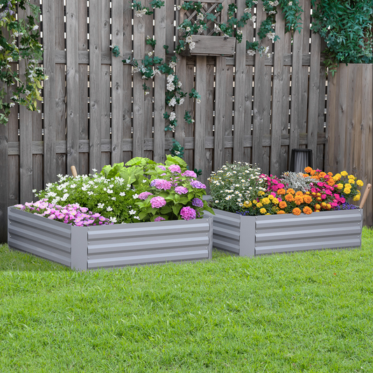 Set of 2 Raised Garden Bed, Galvanized Steel Frame 1m x 1m x 0.3m