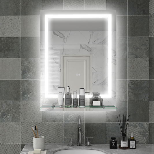 kleankin Dimmable Bathroom Mirror with LED Lights, Defogging Film, Clear