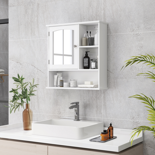 kleankin Wall Mounted Bathroom Mirror Glass Storage Cabinet Cupboard with Shelf