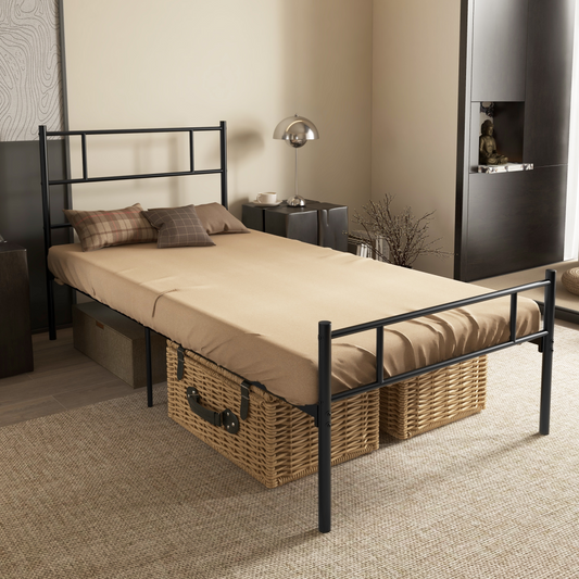Single Metal Bed Frame  Headboard and Footboard, Underbed Storage Space