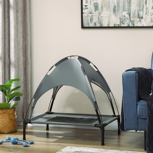 76 cm Elevated Dog Bed Cooling Raised Pet Cot UV Protection Canopy Grey Pawhut