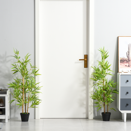 Outsunny Set of 2 120cm/4FT Artificial Bamboo Trees Plant w/ Pot Indoor