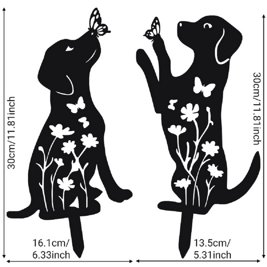 Metal Dog Decor, Animal Garden Ornaments - Black Dog Wall Art for Lawn Decor 2pcs