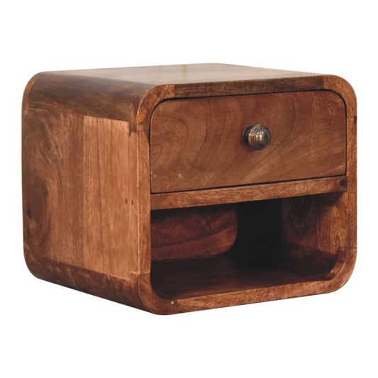 Artisan Furniture Solid Wood Mini Honey Caramel Wall Mounted Bedside with Open Slot, Light Brown, 1 Drawer and 1 Shelf