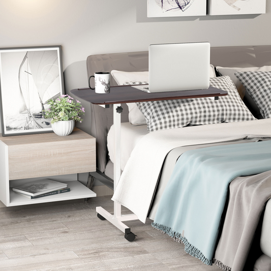 Multipurpose Overbed Chair Table Sofa Side Stand Height Adjustable White/Brown