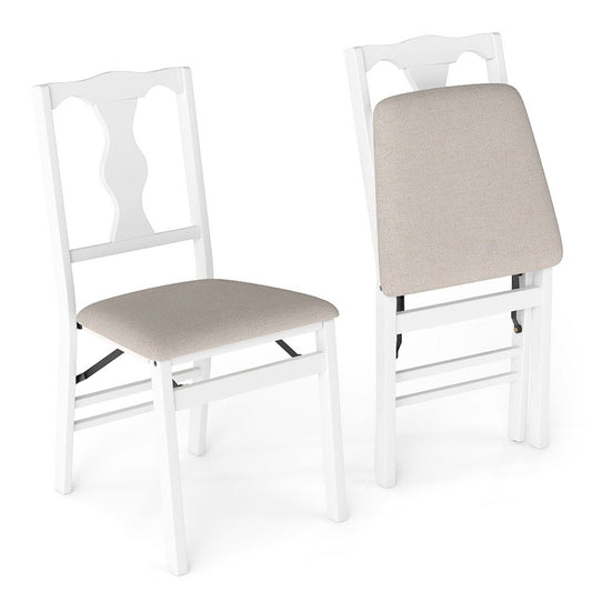 Set of 2 Folding Dining Chairs with Soft Padded Seat and Smooth Solid Backrest-White