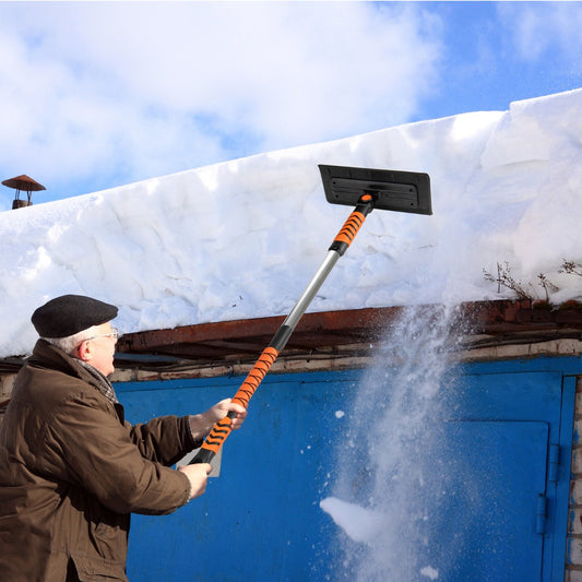 2 in 1 Extendable Snow Shovel 41” Ice Scraper-Orange