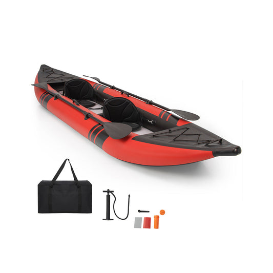 2-Person Inflatable Kayak Set with Aluminum Oars and Padded Seat-Red