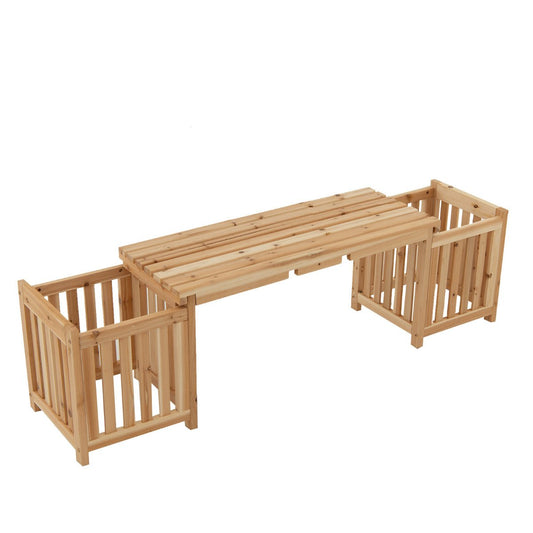 2 Person Patio Wooden Bench with Planter and 2 Side Flower Box-Natural