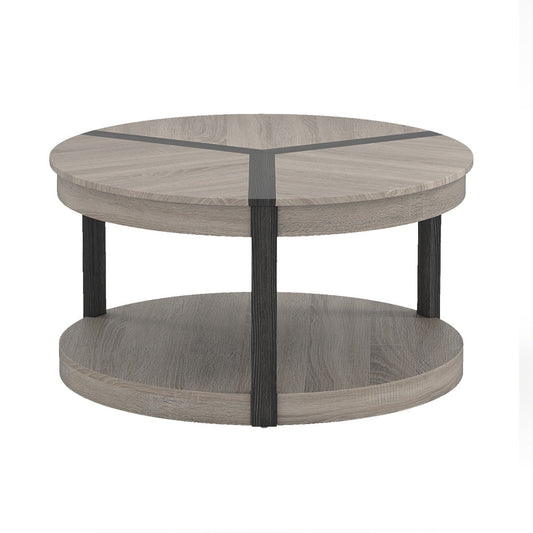 2-Tier Round Coffee Table with Storage Shelf-Oak