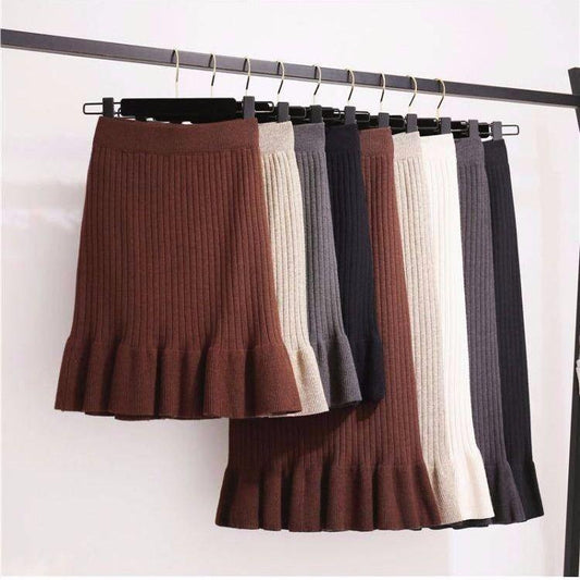 New Slim-fit And Slimming Lace-hem Knitted Skirt