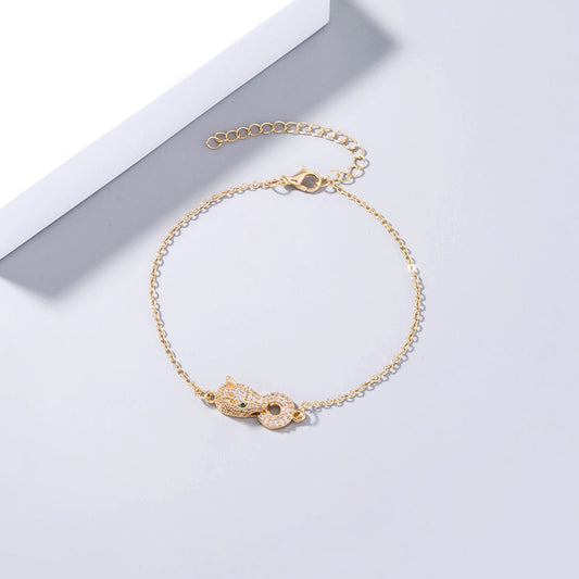 Simple Inlaid Zircon Leopard Head Bite Gold Coin Zircon Bracelet