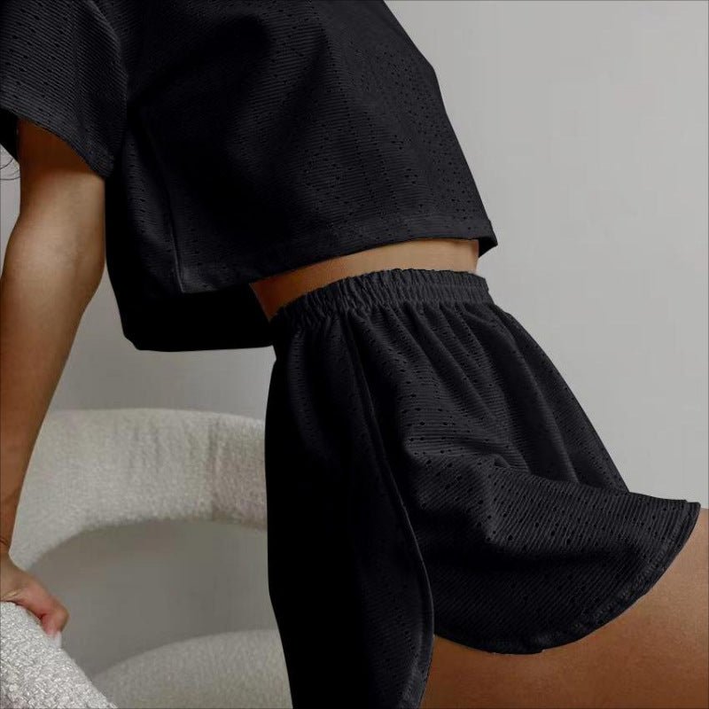 2pcs Casual Hollow Suit With Short-sleeved Crop Top And Elastic Slit Shorts Summer Fashion Sport Clothing For Women | Luxury Home Accessories | Heulog Glow