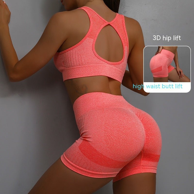 2pcs Sports Fitness Yoga Suit Breathable Hip-lifting Shorts And Hollow Out Back Bra Womens Clothing | Luxury Home Accessories | Heulog Glow